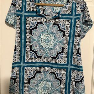 Croft & Barrow Turquoise White and Navy short sleeve with tags Size XL